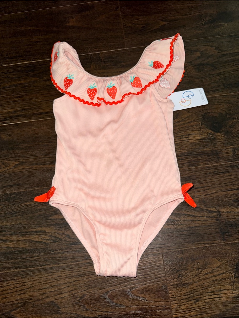 Kids Pink Strawberry Ruffle One-Piece Swimsuit | NEW | Flapdoodles